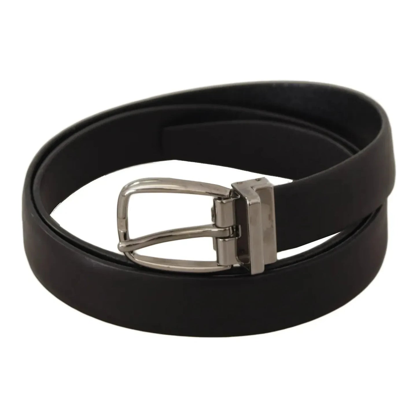 Dolce & Gabbana Black Classic Leather Silver Tone Metal Buckle Belt BEL8630-90