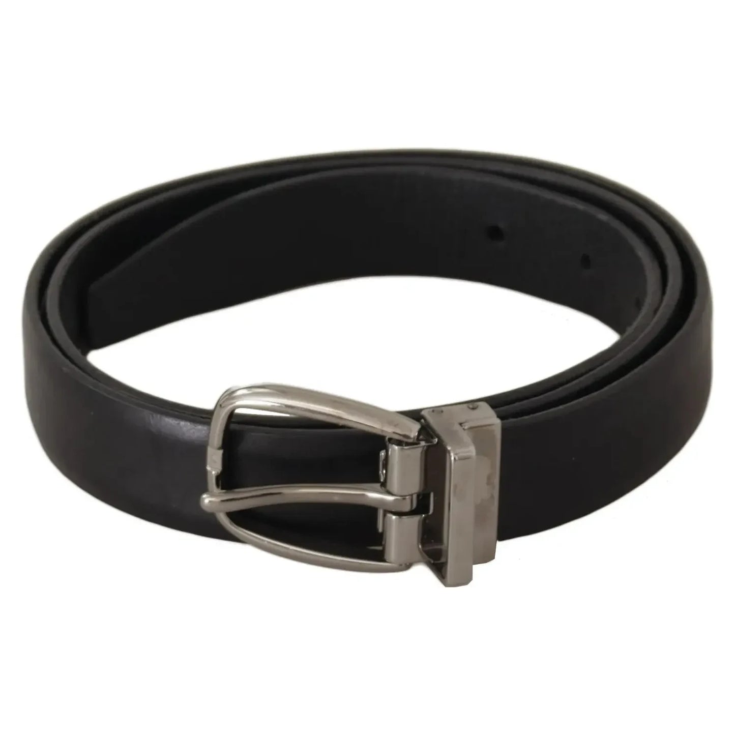Dolce & Gabbana Black Classic Leather Silver Tone Metal Buckle Belt BEL8630-90