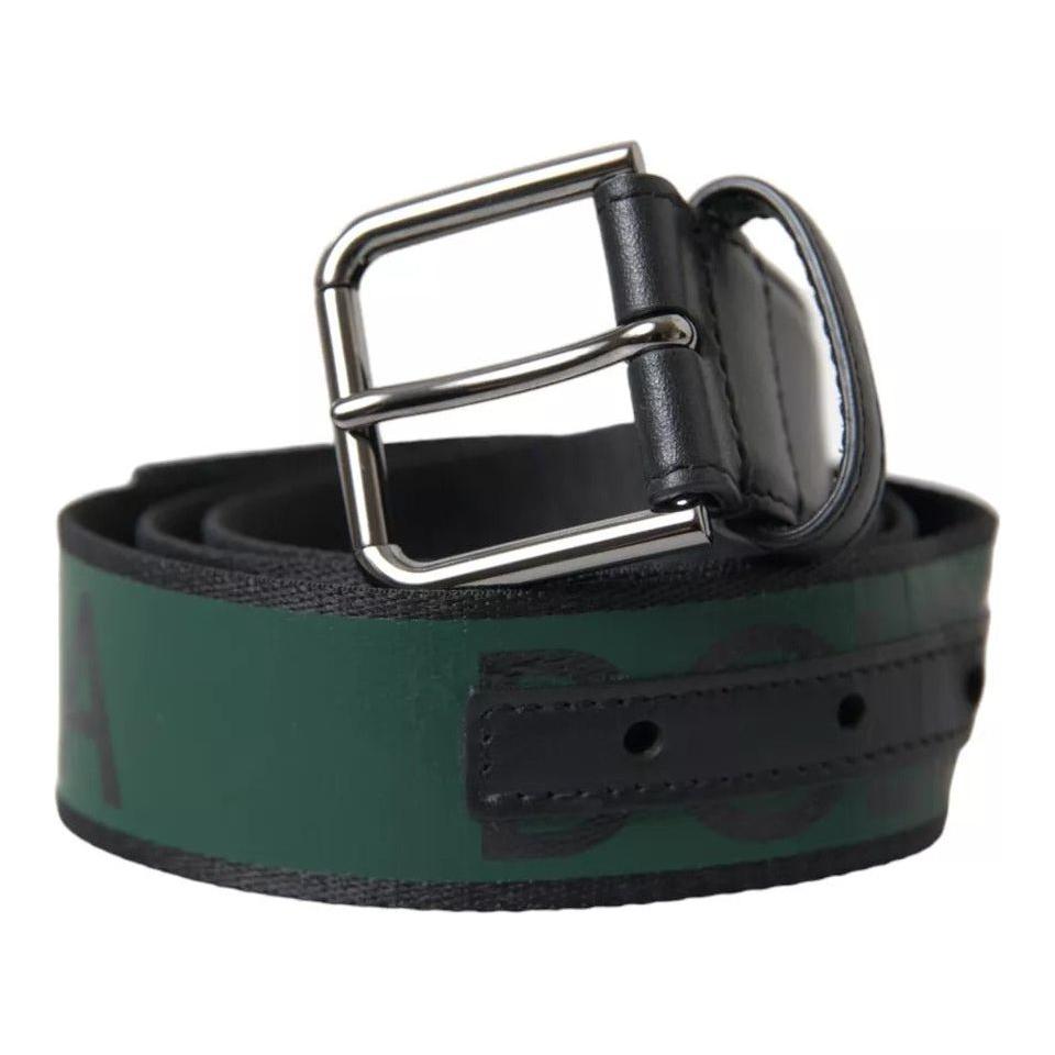 Dolce & Gabbana Black Green Leather Silver Metal Buckle Belt BEL9113-90