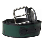 Dolce & Gabbana Black Green Leather Silver Metal Buckle Belt BEL9113-90