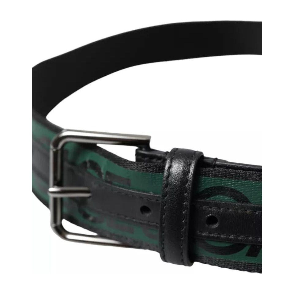 Dolce & Gabbana Black Green Leather Silver Metal Buckle Belt BEL9113-90