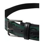 Dolce & Gabbana Black Green Leather Silver Metal Buckle Belt BEL9113-90