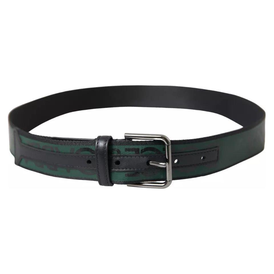 Dolce & Gabbana Black Green Leather Silver Metal Buckle Belt BEL9113-90