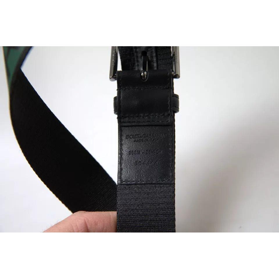 Dolce & Gabbana Black Green Leather Silver Metal Buckle Belt BEL9113-90