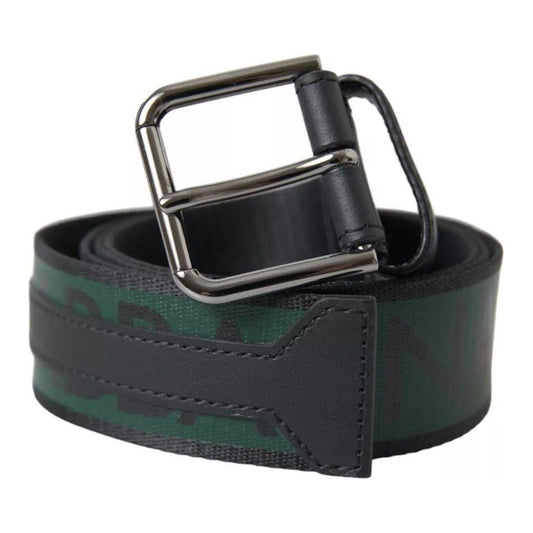 Dolce & Gabbana Black Green Logo Silver Metal Buckle Belt BEL9098-95