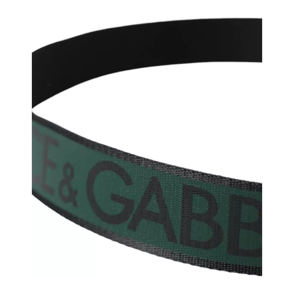 Dolce & Gabbana Black Green Logo Silver Metal Buckle Belt BEL9098-95