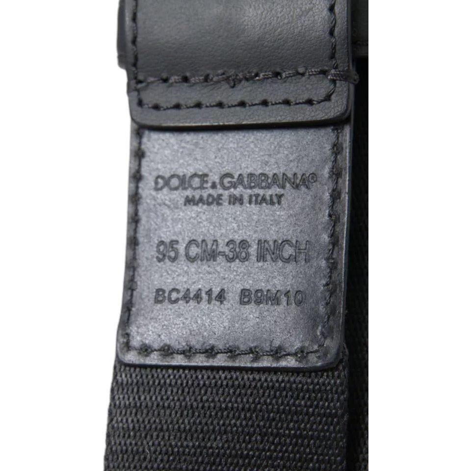 Dolce & Gabbana Black Green Logo Silver Metal Buckle Belt BEL9098-95