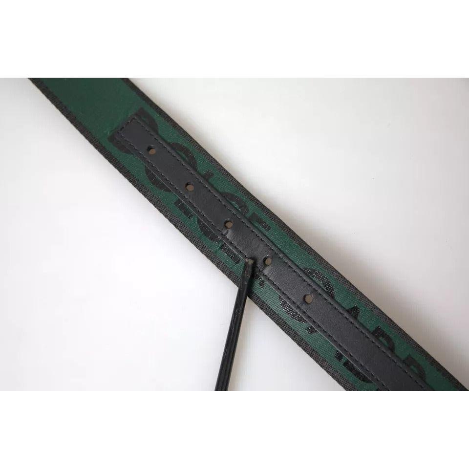 Dolce & Gabbana Black Green Logo Silver Metal Buckle Belt BEL9098-95