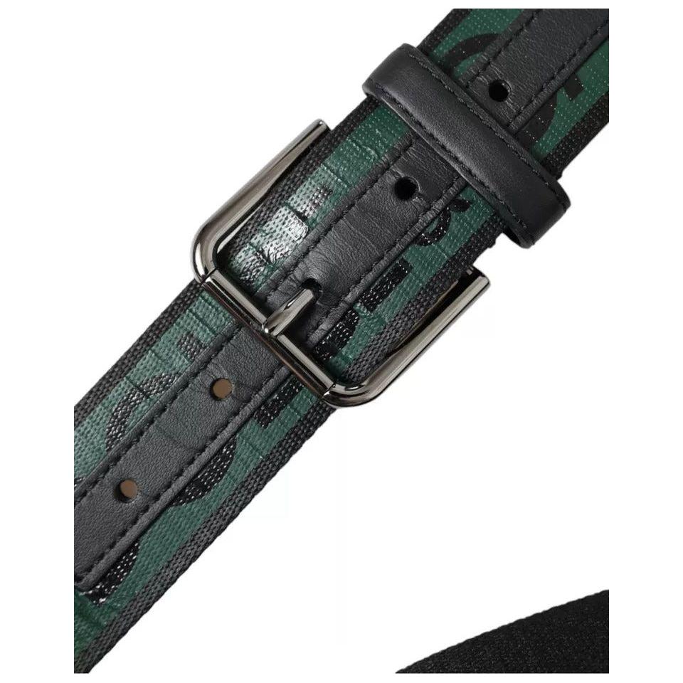 Dolce & Gabbana Black Green Logo Silver Metal Buckle Belt BEL9098-95