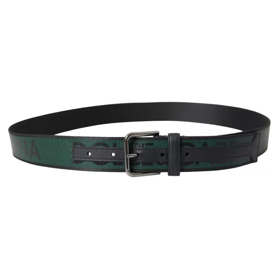 Dolce & Gabbana Black Green Logo Silver Metal Buckle Belt BEL9098-95