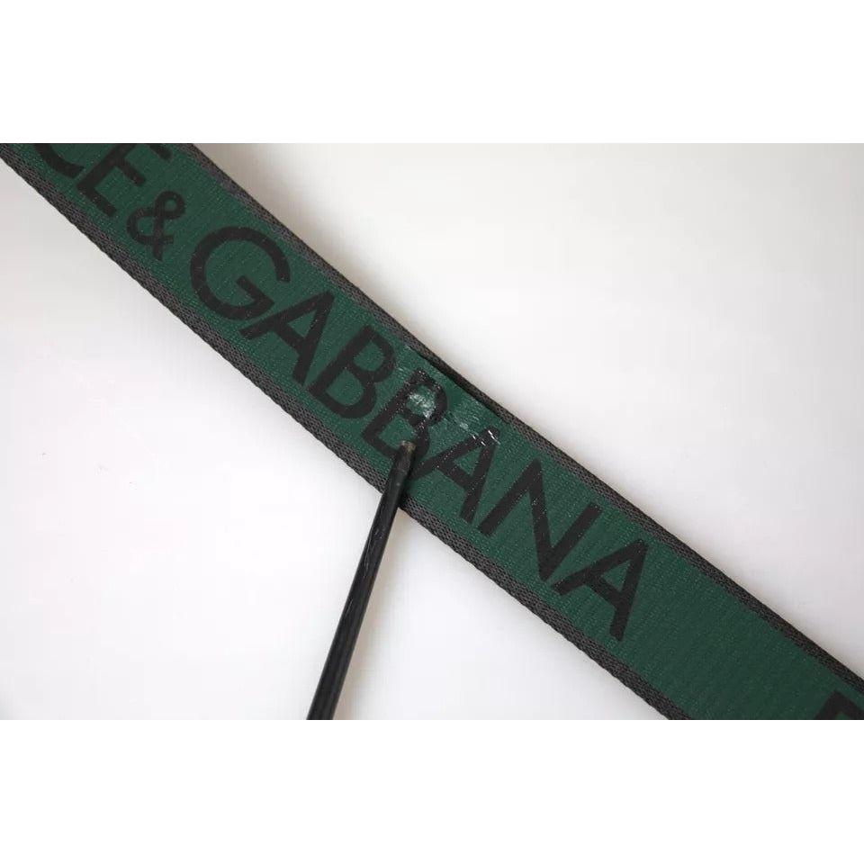 Dolce & Gabbana Black Green Logo Silver Metal Buckle Belt BEL9098-95
