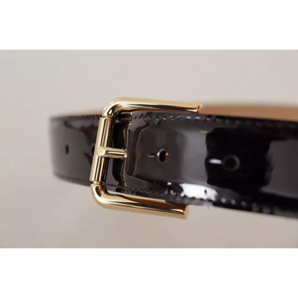 Dolce & Gabbana Black Leather Gold Metal Logo Engraved Buckle Belt BEL8523-80