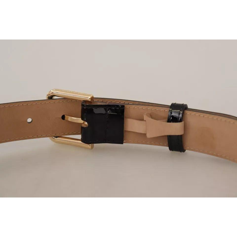 Dolce & Gabbana Black Leather Gold Metal Logo Engraved Buckle Belt BEL8523-80