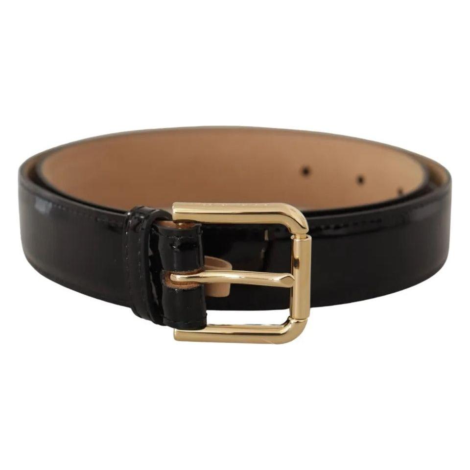 Dolce & Gabbana Black Leather Gold Metal Logo Engraved Buckle Belt BEL8523-80
