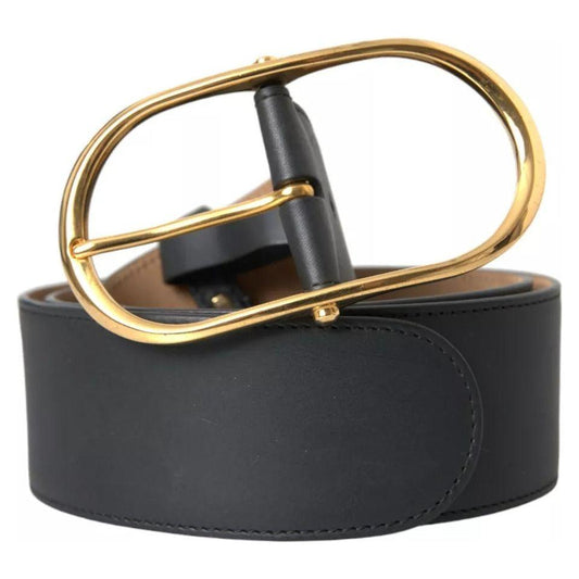 Dolce & Gabbana Black Leather Gold Oval Metal Buckle Belt WMB382-85
