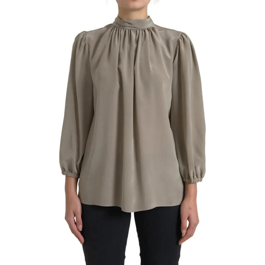 Dolce & Gabbana Gray Mock Neck Long Sleeves Top Blouse TSH83759