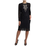 Dolce & Gabbana Black Nylon Lace Embellished Sheath Dress DR28758-44