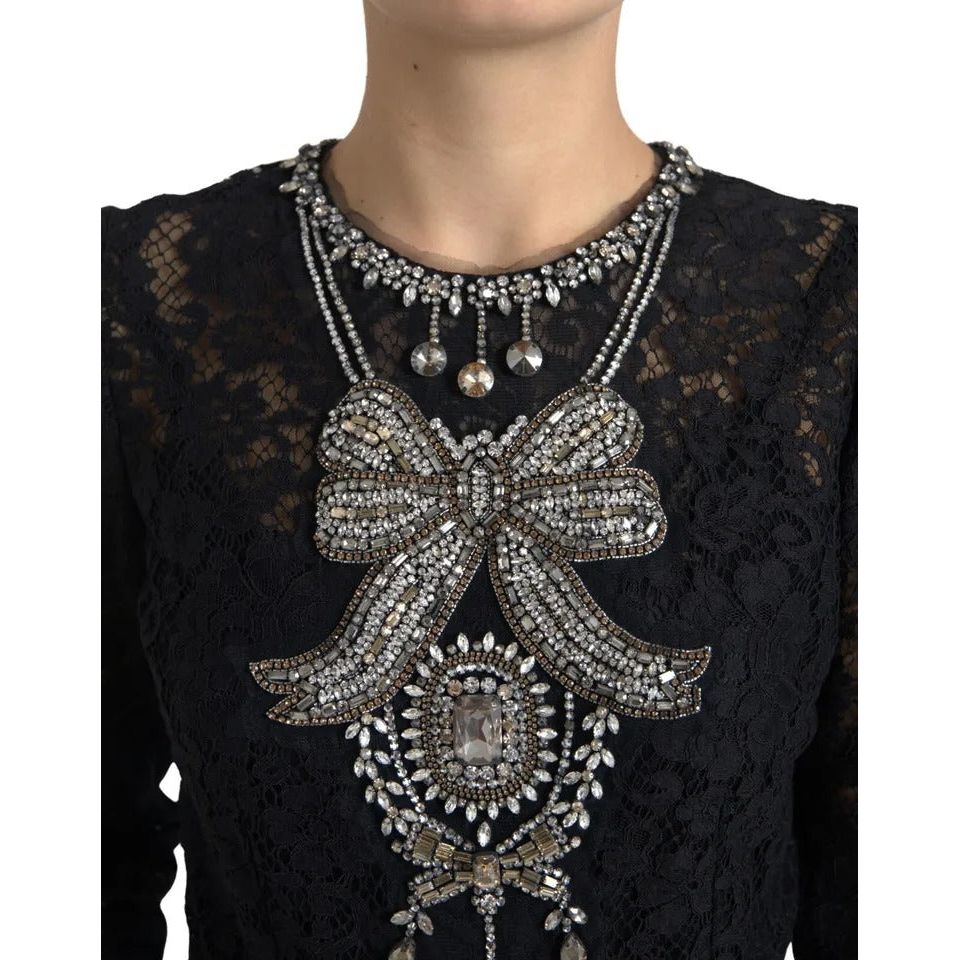 Dolce & Gabbana Black Nylon Lace Embellished Sheath Dress DR28758-44