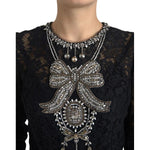 Dolce & Gabbana Black Nylon Lace Embellished Sheath Dress DR28758-44