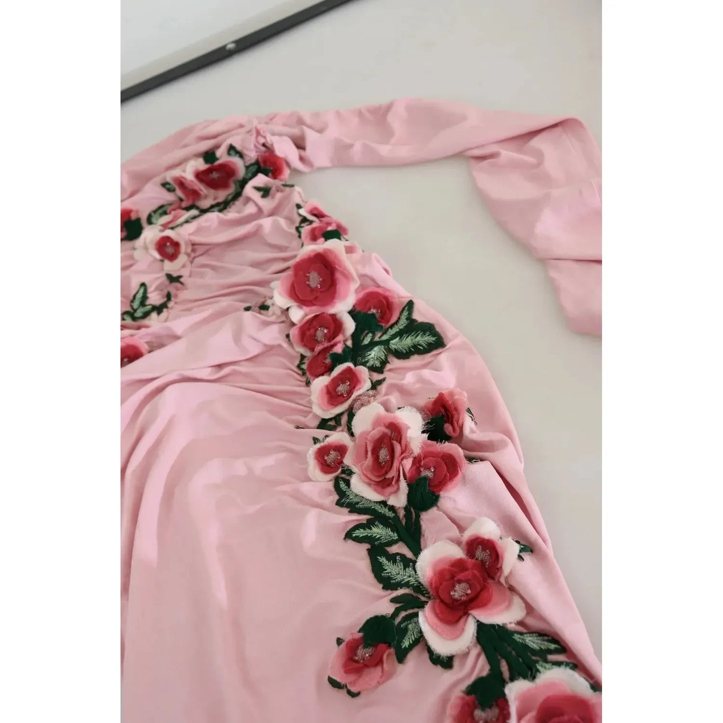 Dolce & Gabbana Pink Flower Embellished One Shoulder Dress DR28039