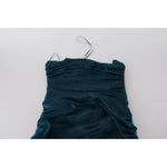 Dolce & Gabbana Silk Blend Blue Satin Fitted Strapless Dress DR28819