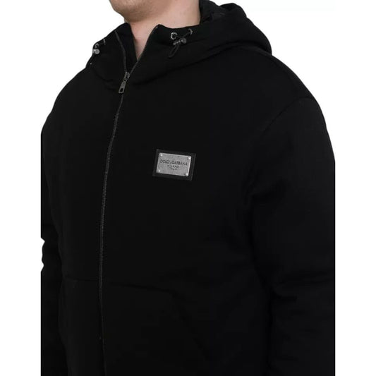 Dolce & Gabbana Black Cotton Hooded Logo Bomber Jacket JKT4008-46