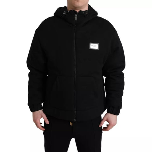 Dolce & Gabbana Black Cotton Hooded Logo Bomber Jacket JKT4008-46