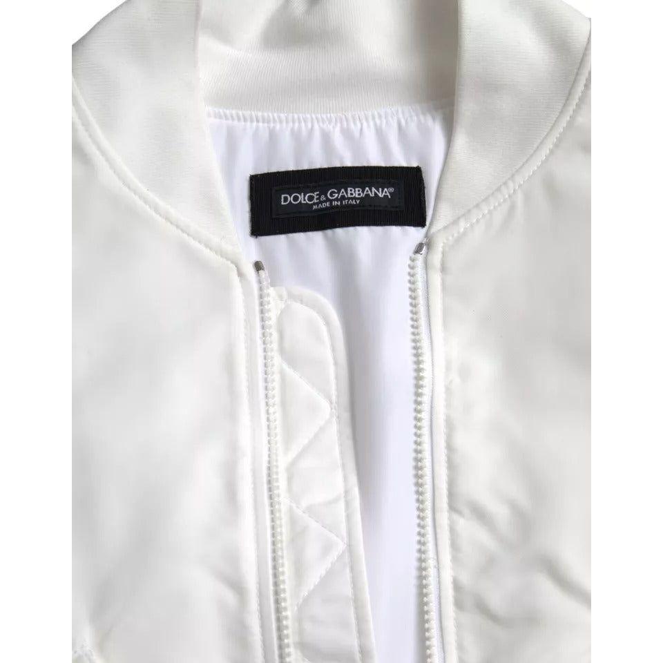 Dolce & Gabbana White Bomber Long Sleeves Full Zip Jacket JKT3840-48