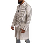 Dolce & Gabbana White Striped Cotton Robe Coat Wrap Jacket JKT3076-48