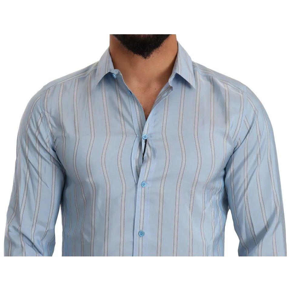 Dolce & Gabbana Blue Striped Silk Formal Dress MARTINI Shirt TSH6439-39