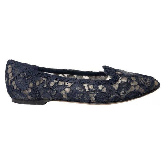 Dolce & Gabbana Dark Blue Taormina Lace Slip On Flats Shoes LA10892-35