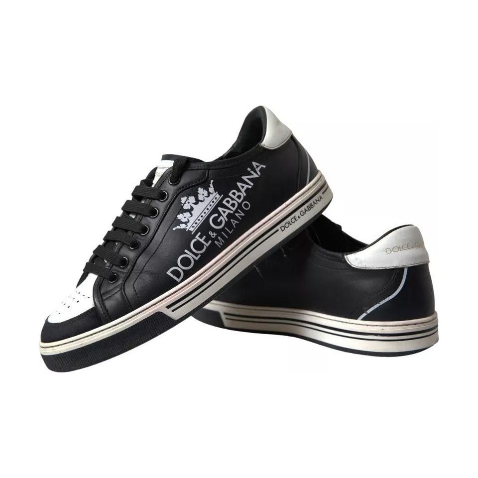 Dolce & Gabbana Black Leather Crown Milano Men Sneakers Shoes MV5462-41