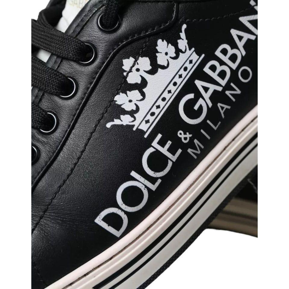 Dolce & Gabbana Black Leather Crown Milano Men Sneakers Shoes MV5462-41