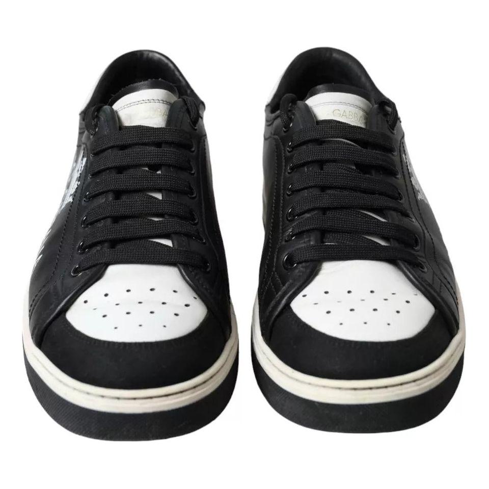 Dolce & Gabbana Black Leather Crown Milano Men Sneakers Shoes MV5462-41