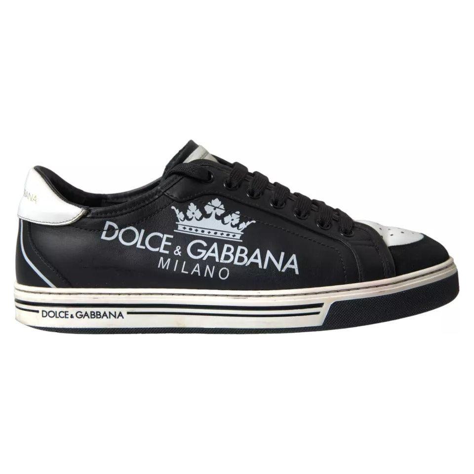 Dolce & Gabbana Black Leather Crown Milano Men Sneakers Shoes MV5462-41