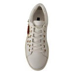 Dolce & Gabbana White Leather Gold Red Heart Sneakers Shoes LA9896#2-36