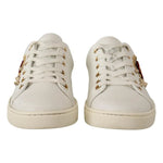 Dolce & Gabbana White Leather Gold Red Heart Sneakers Shoes LA9896#2-36