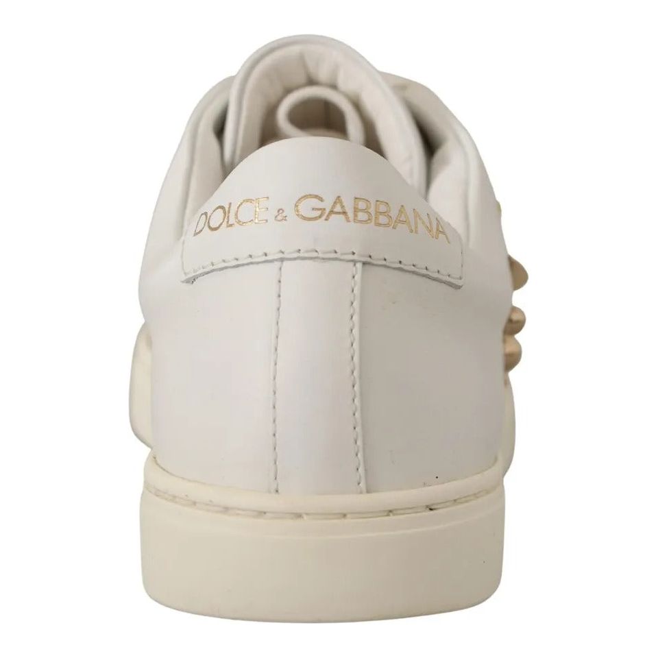 Dolce & Gabbana White Leather Gold Red Heart Sneakers Shoes LA9896#3-36