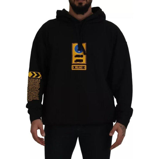 Dolce & Gabbana Black Cotton Logo Hooded Sweatshirt Sweater TSH83091-46