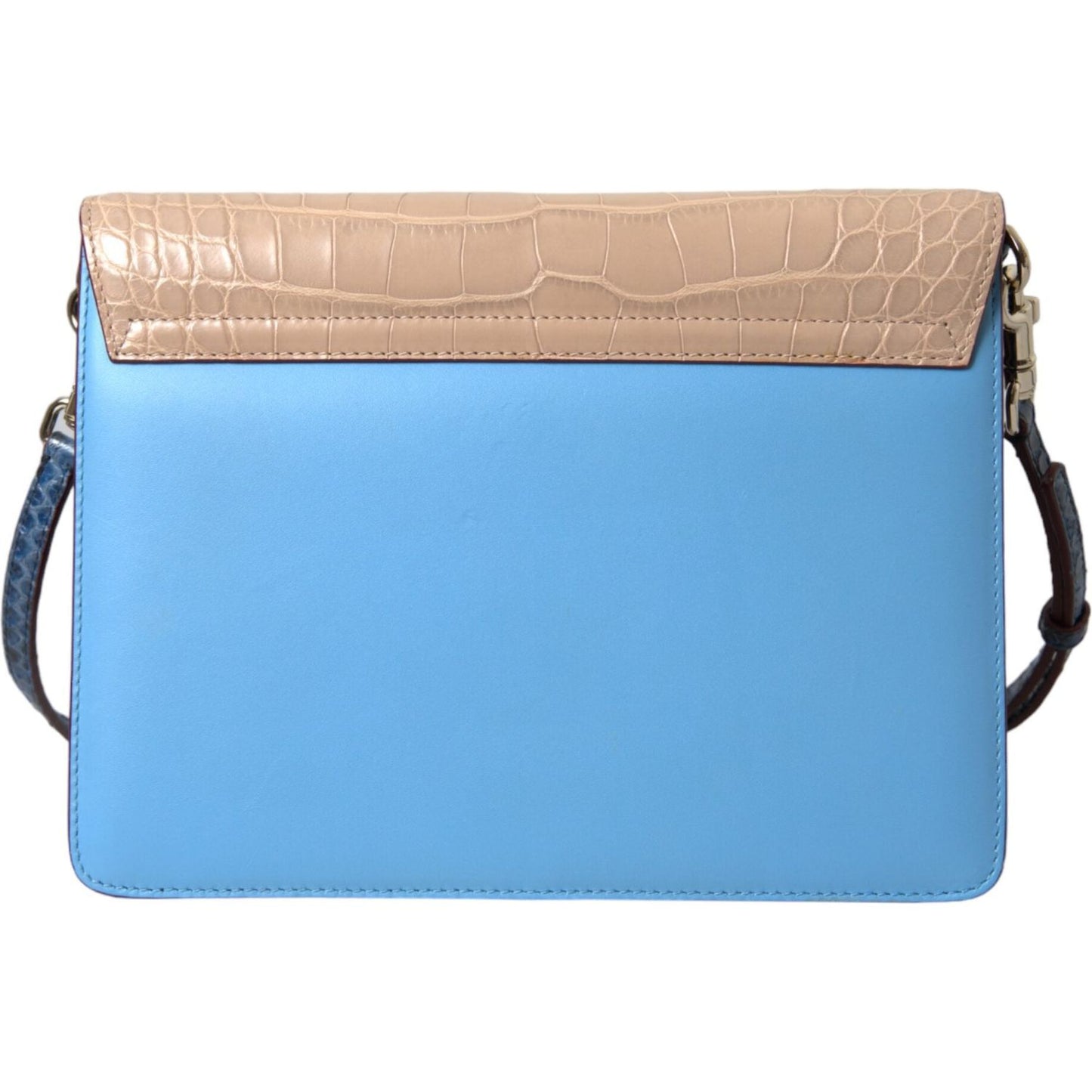 Dolce & Gabbana Blue Beige Exotic Leather LUCIA Crossbody Purse Bag BAG1258