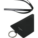 Dolce & Gabbana Black Calf Leather Lanyard Logo Card Holder Men Wallet BAG1451
