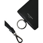 Dolce & Gabbana Black Calf Leather Lanyard Logo Card Holder Men Wallet BAG1451