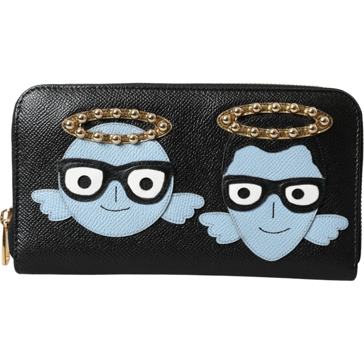 Dolce & Gabbana Black Blue Leather #DGFAMILY Zipper Continental Men Wallet BAG1512