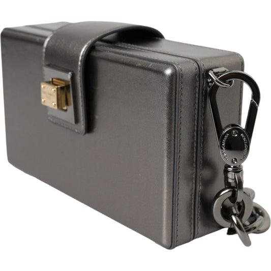 Dolce & Gabbana Metallic Gray Calfskin Leather DG BOX Shoulder Bag BAG8282