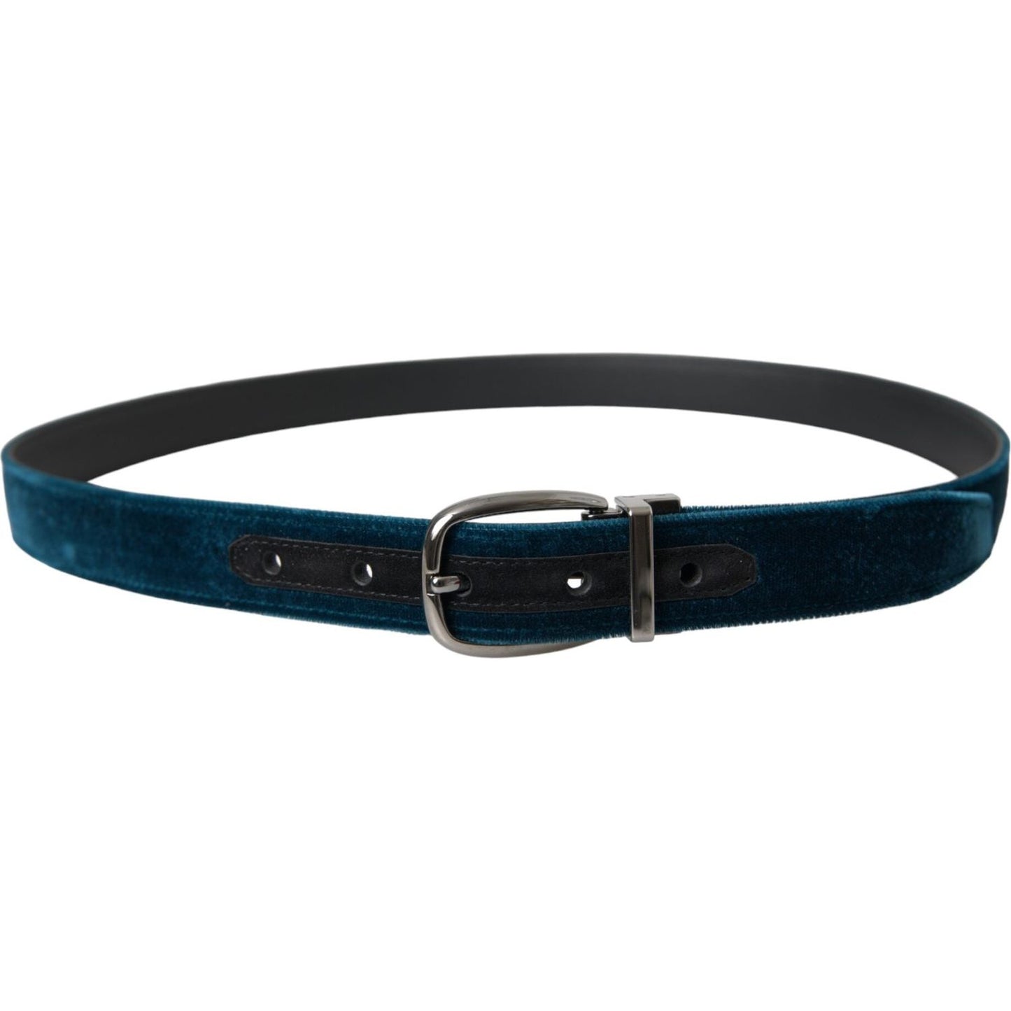 Dolce & Gabbana Blue Velvet Leather Silver Metal Buckle Belt BEL9177-95
