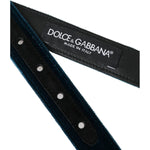 Dolce & Gabbana Blue Velvet Leather Silver Metal Buckle Belt BEL9177-95