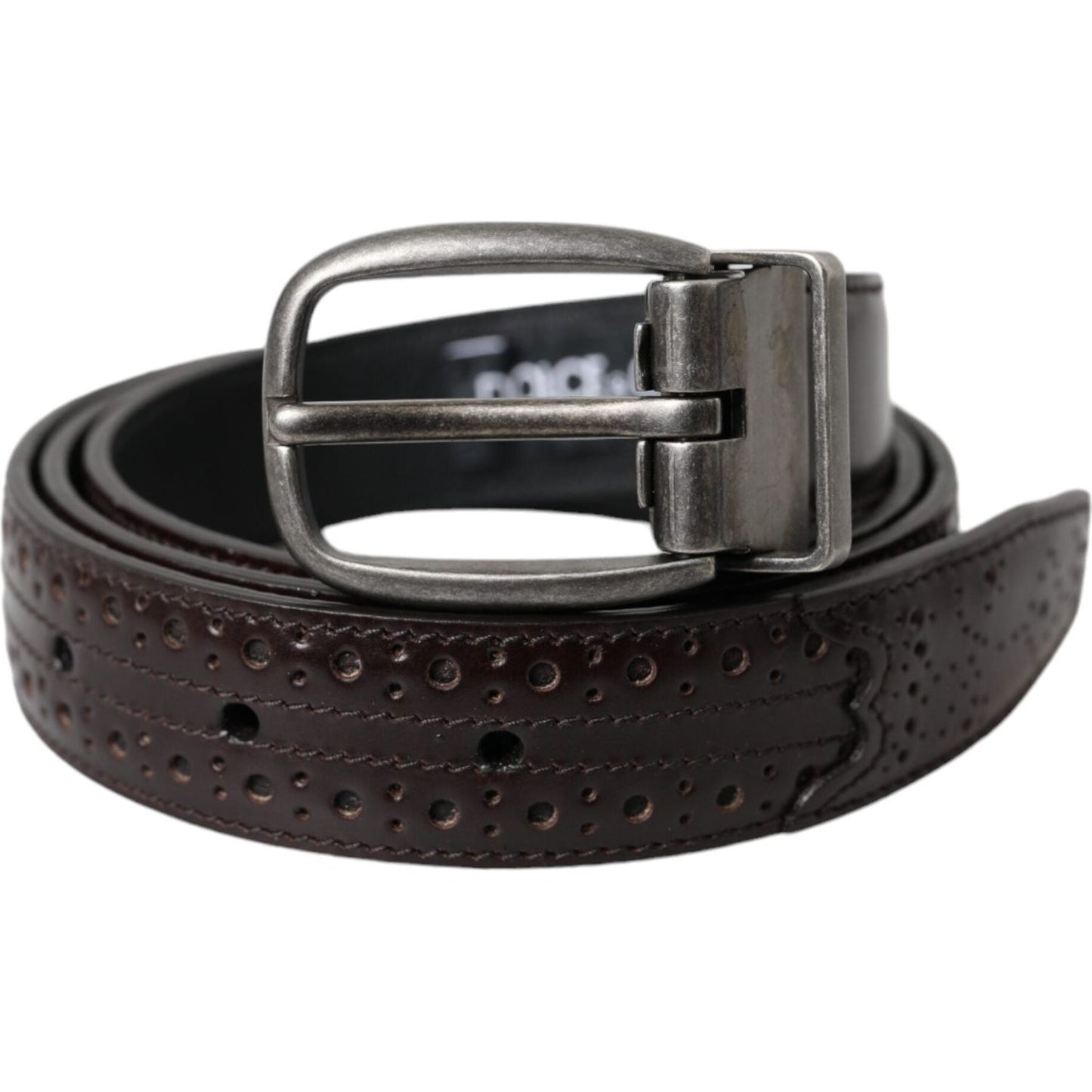 Dolce & Gabbana Dark Brown Perforated Leather Metal Buckle Belt Men BEL9180-85