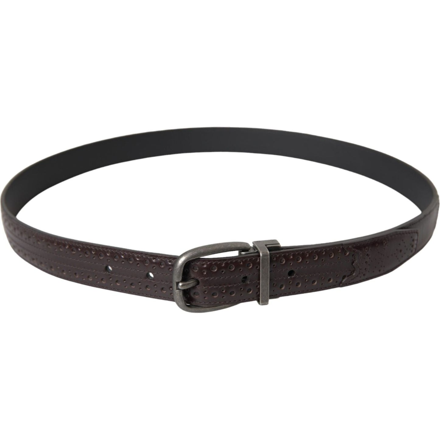 Dolce & Gabbana Dark Brown Perforated Leather Metal Buckle Belt Men BEL9180-85