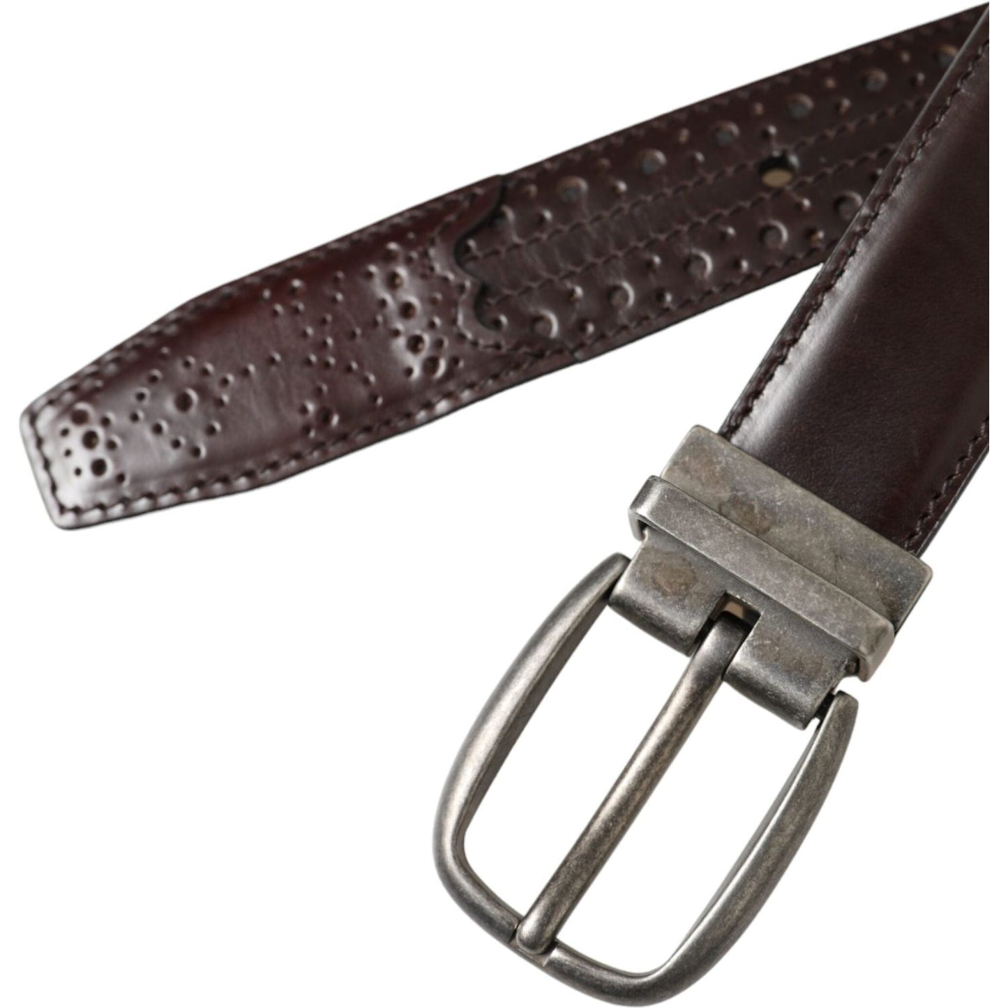 Dolce & Gabbana Dark Brown Perforated Leather Metal Buckle Belt Men BEL9180-85