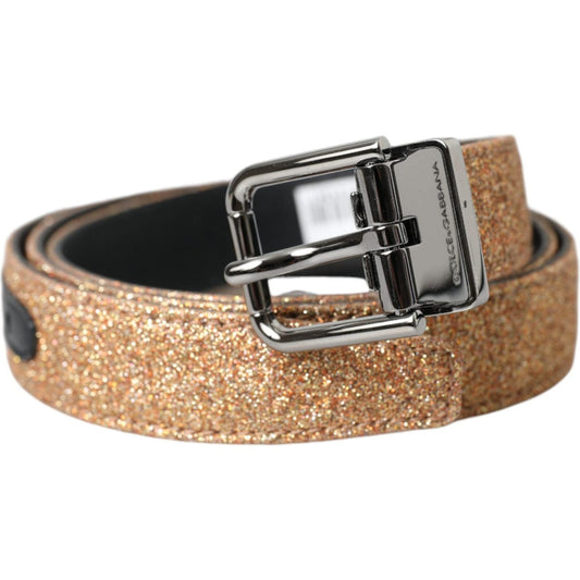 Dolce & Gabbana Gold Glitter Leather Silver Metal Buckle Belt BEL9195-90